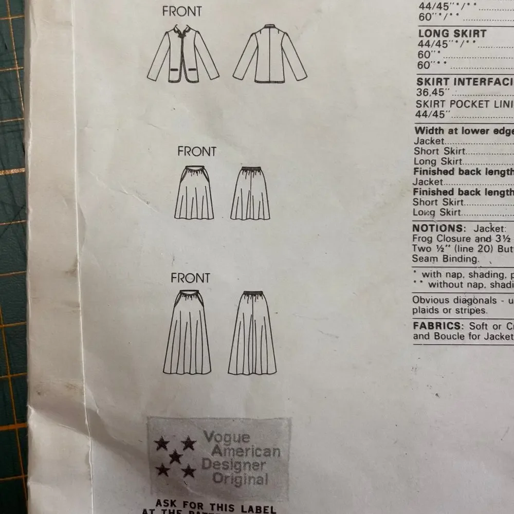 Vtg Vogue 2629 Sz 10 Kasper Designer Jacket | Skirt Uncut Sewing Pattern 1980s